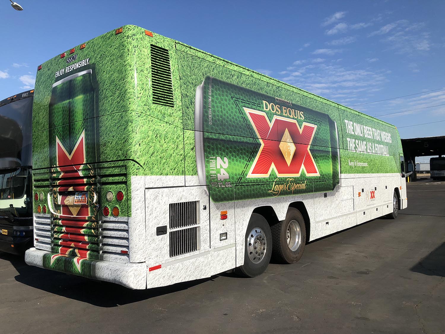 Dos Equis Vinyl Bus Wrap with Window Perf